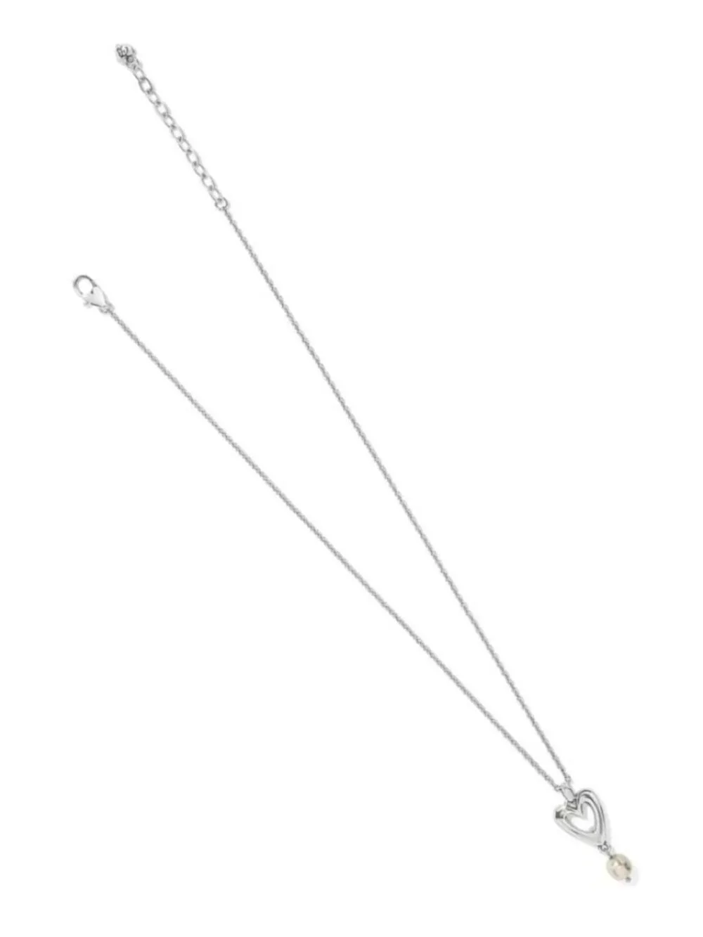 New Brighton Cascade Open Heart Pearl Silver Pendant Layer Petite Chain Necklace